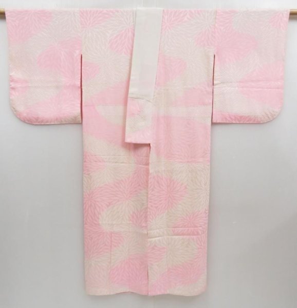 Photo7: 4409T10z650 Vintage Japanese Kimono Rinzu Silk JUBAN Chrysanthemum Pink (7)