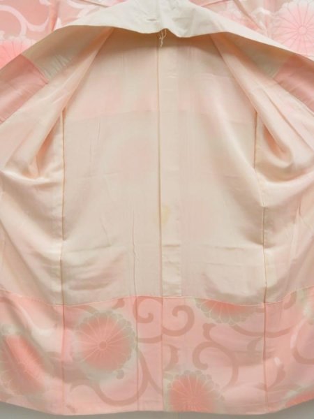 Photo7: 4420T03z750 Vintage Japanese Kimono Rinzu Silk Furisode JUBAN Pink (7)