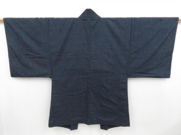 Photo3: 4423T09z530 Vintage Japanese Kimono Silk Men's HAORI Old coins Navy (3)
