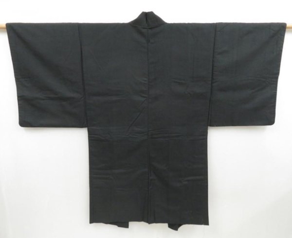 Photo3: 4423T10z580 Vintage Japanese Kimono Silk Men's HAORI  Black (3)