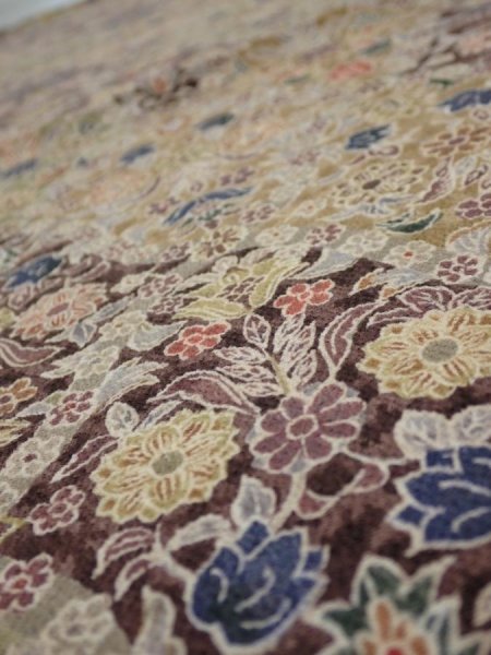 Photo4: 4A01z60  Japanese Kimono Crepe Silk  FABRIC Flowers Light brown 40.2x14.2 (4)