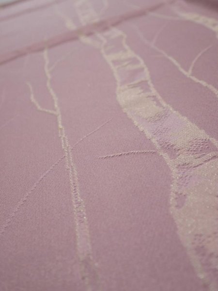 Photo4: 4A02z70  Japanese Kimono Silk  FABRIC Grove Light purple 44.9x14.0 (4)