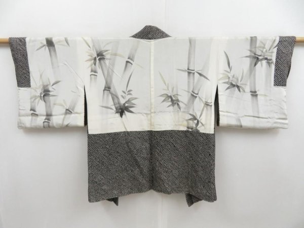 Photo7: 4428T03z430 Vintage Japanese Kimono Silk SHIBORI HAORI Plum tree Black (7)