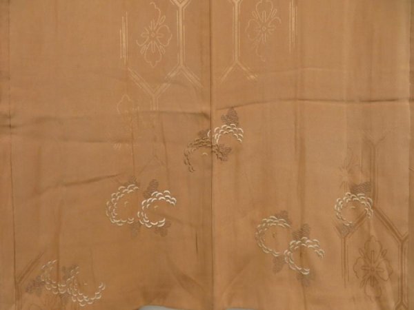 Photo3: 4428T04z470 Antique Japanese Kimono Silk HAORI Chrysanthemum Orange-Brown (3)