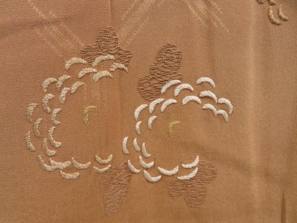 Photo4: 4428T04z470 Antique Japanese Kimono Silk HAORI Chrysanthemum Orange-Brown (4)