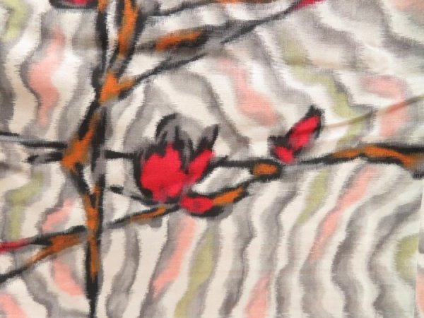 Photo6: 4428T10z680 Vintage Japanese Kimono Silk MEISEN KOMON Branch Off-white (6)