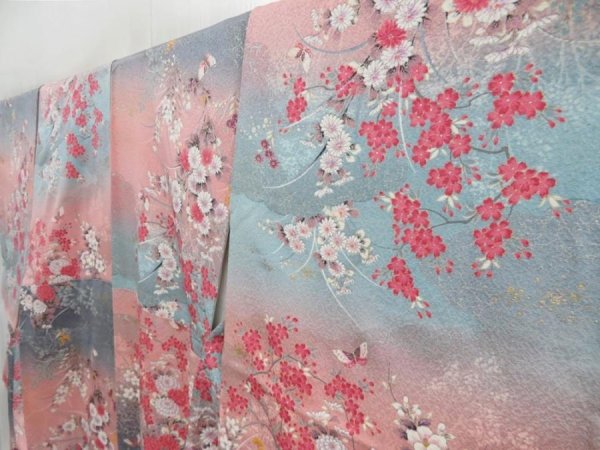 Photo2: 4429T09z870  Japanese Kimono Silk KOMON Flowers Pink (2)