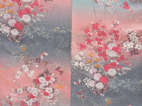 Photo5: 4429T09z870  Japanese Kimono Silk KOMON Flowers Pink (5)