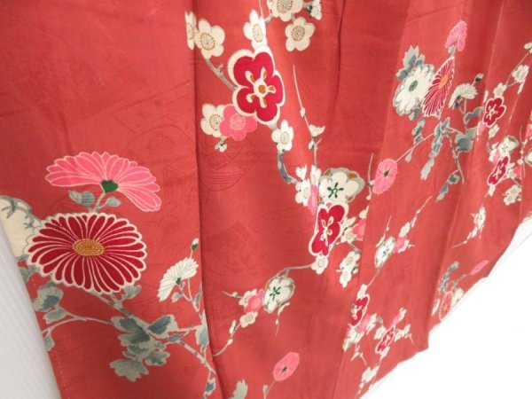 Photo3: 4429T11z810 Antique Japanese Kimono Silk KOMON Plum blossom Dull red (3)