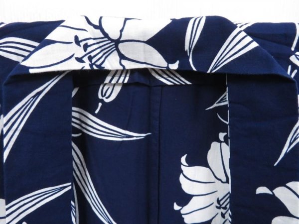 Photo7: 4502T10z430  Japanese Kimono Cotton YUKATA Lily Navy (7)