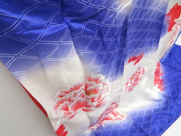 Photo3: 4502T12z1490  Japanese Kimono Silk FURISODE Peony Dark lavender blue (3)