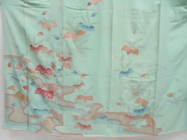Photo5: 4502T13z780 Vintage Japanese Kimono Silk TSUKESAGE Paulownia Opal Green (5)