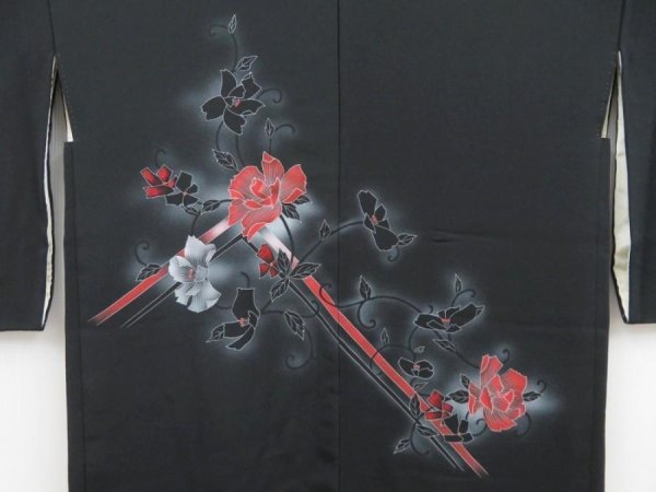 Photo3: 4503T11z600  Japanese Kimono Silk HAORI Peony Black (3)