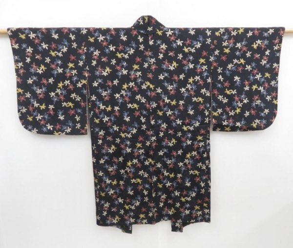 Photo4: 4504T13z390 Antique Japanese Kimono Silk HAORI Flower Black (4)