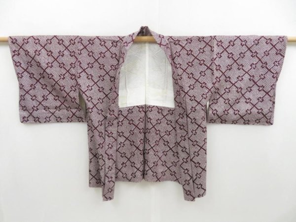 Photo6: 4505T04z450 Vintage Japanese Kimono Silk SHIBORI HAORI  Dark grape (6)