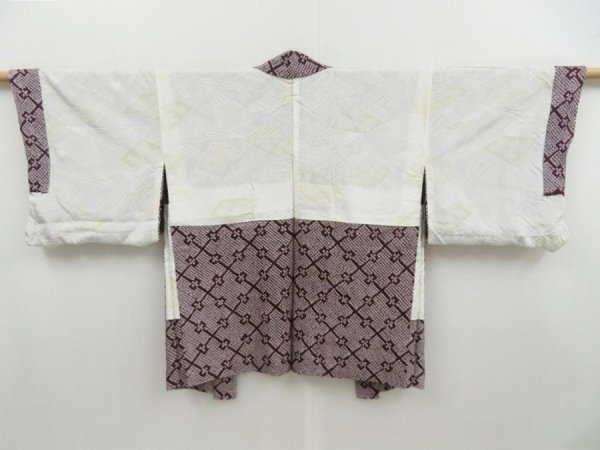 Photo8: 4505T04z450 Vintage Japanese Kimono Silk SHIBORI HAORI  Dark grape (8)