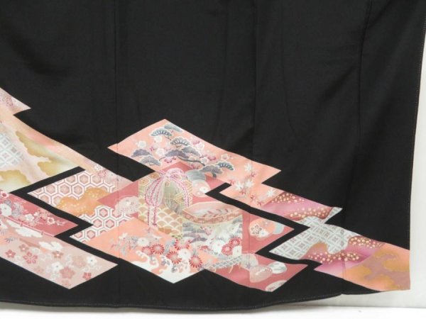Photo7: 4506T04z1310  Japanese Kimono Silk TOMESODE Peony Black (7)