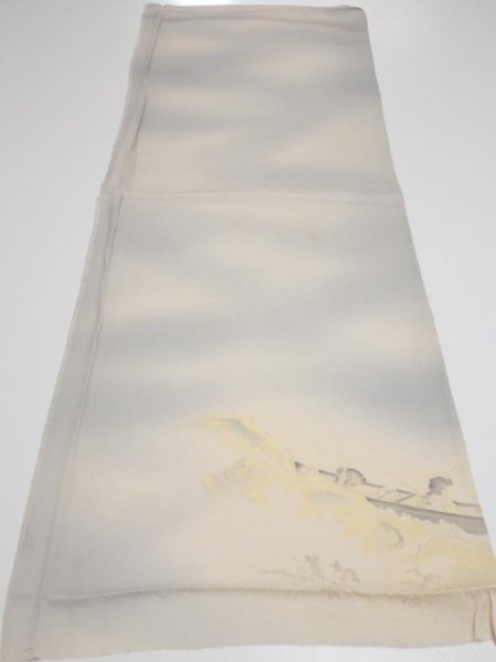 Photo5: 2M02z50  Japanese Kimono Silk  FABRIC Fisherman Gray 37.8x14.2 (5)