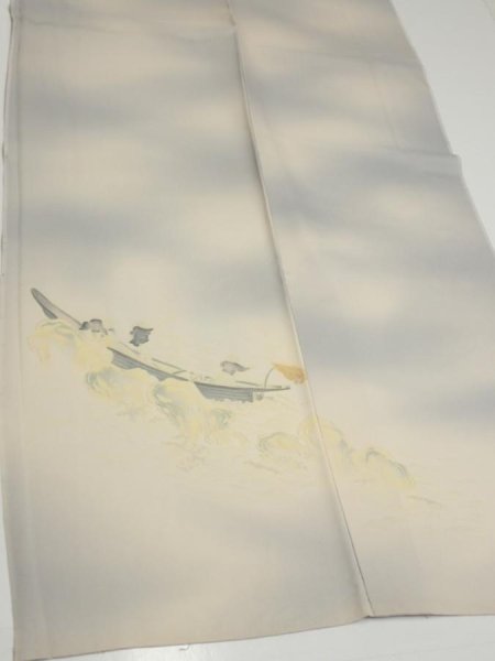 Photo2: 2M03z170  Japanese Kimono Silk  FABRIC Fisherman Gray 59.8x23.6 (2)