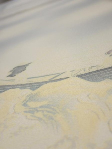 Photo4: 2M03z170  Japanese Kimono Silk  FABRIC Fisherman Gray 59.8x23.6 (4)