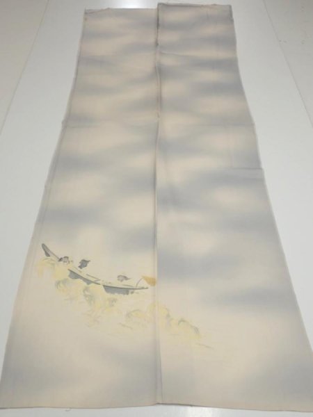 Photo5: 2M03z170  Japanese Kimono Silk  FABRIC Fisherman Gray 59.8x23.6 (5)