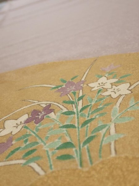 Photo4: 2M03z110  Japanese Kimono Silk  FABRIC Bellflower Ash purple 70.1x14.4 (4)