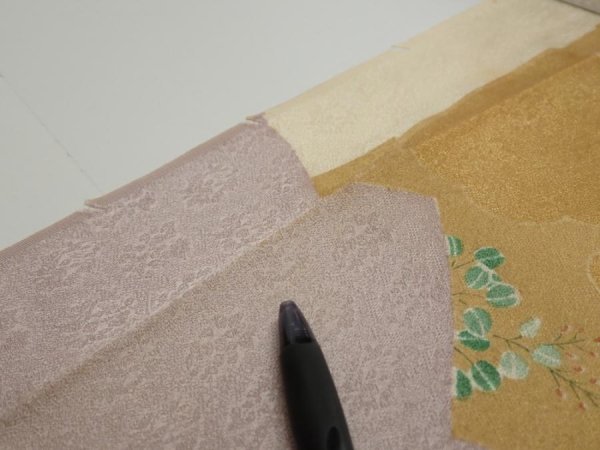 Photo8: 2M03z110  Japanese Kimono Silk  FABRIC Bellflower Ash purple 70.1x14.4 (8)