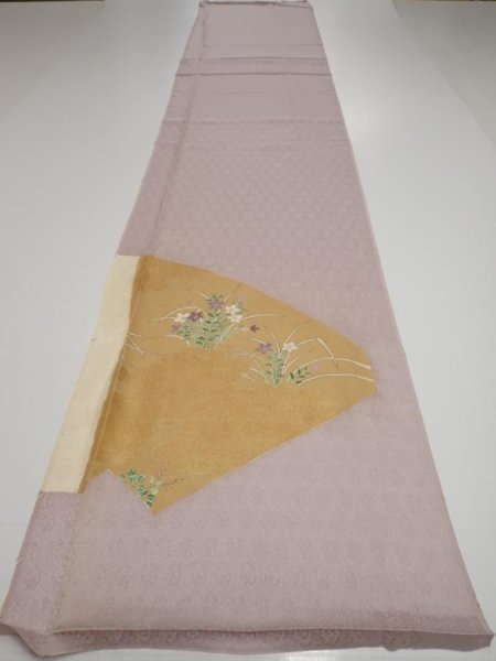 Photo9: 2M03z110  Japanese Kimono Silk  FABRIC Bellflower Ash purple 70.1x14.4 (9)