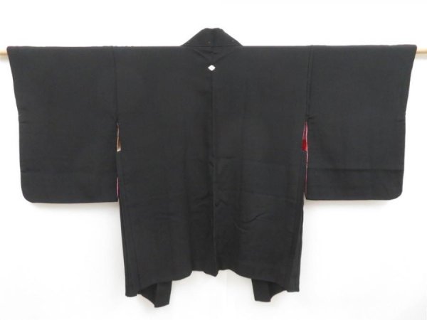 Photo4: 4511T03z450 Vintage Japanese Kimono Silk HAORI Plain Black (4)