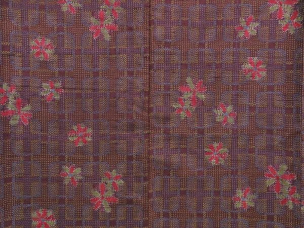 Photo5: 4511T08z720 Vintage Japanese Kimono Silk TSUMUGI Flower Purple-Brown (5)