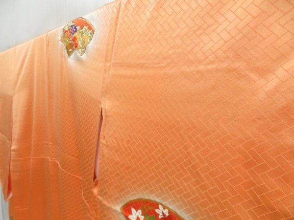 Photo2: 4511T09z940  Japanese Kimono Silk TSUKESAGE Jigami Dark orange (2)