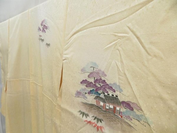 Photo2: 4511T14z930  Japanese Kimono Silk TSUKESAGE House Light yellow (2)