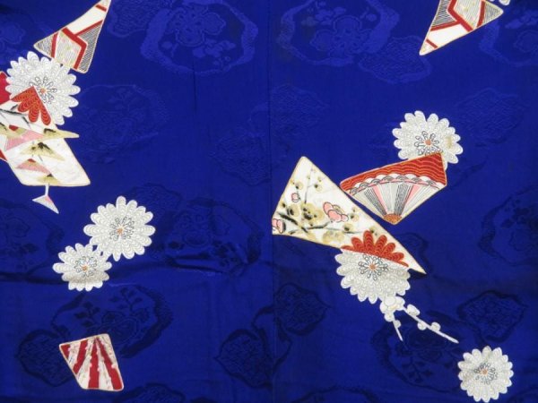 Photo5: 4512T05z840 Antique Japanese Kimono Jinken KOMON Dark lavender blue (5)