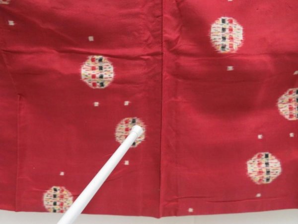 Photo8: 4512T08z710 Vintage Japanese Kimono Silk MEISEN KOMON Kasuri Dull red (8)