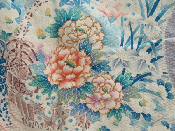 Photo7: 4517T05z1160  Japanese Kimono Silk FURISODE Peony Lavender (7)