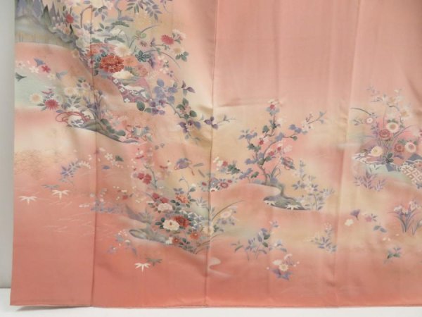 Photo6: 4517T06z970  Japanese Kimono Silk TSUKESAGE Flowers Dark salmon (6)