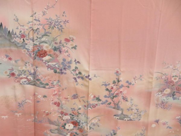 Photo8: 4517T06z970  Japanese Kimono Silk TSUKESAGE Flowers Dark salmon (8)