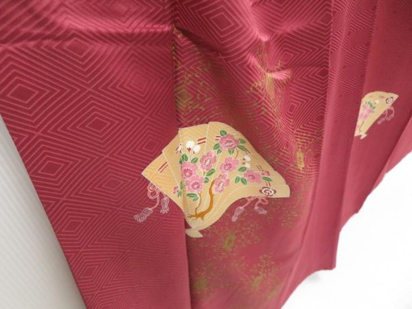 Photo3: 4517T12z950  Japanese Kimono Silk TSUKESAGE Folding fan Wine red (3)