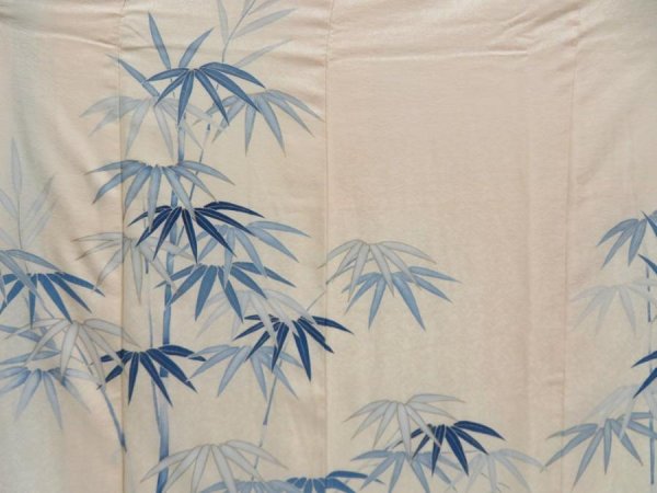 Photo8: 4518T10z770 Vintage Japanese Kimono Silk TSUKESAGE Bamboo grass Off-white (8)