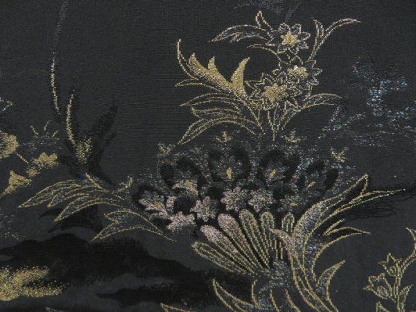 Photo4: 4520T07z590 Vintage Japanese Kimono Silk HAORI Flowers Black (4)