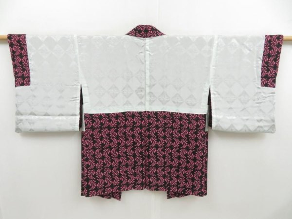 Photo6: 4520T08z520 Vintage Japanese Kimono Silk HAORI Leaf Black (6)