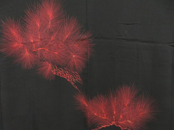 Photo4: 4520T09z570 Vintage Japanese Kimono Silk HAORI Pine Black (4)