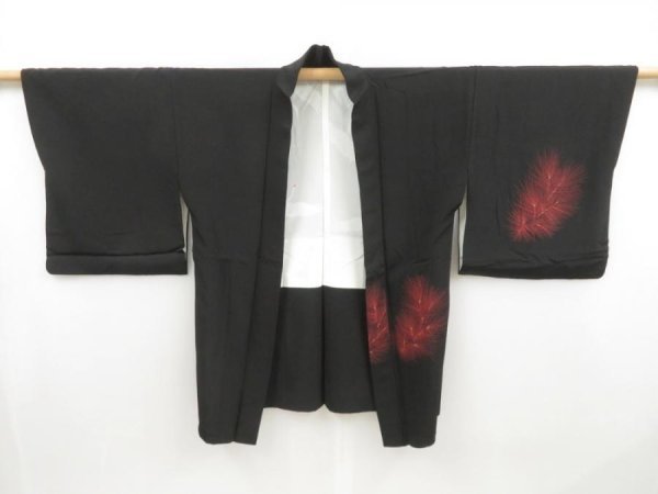 Photo6: 4520T09z570 Vintage Japanese Kimono Silk HAORI Pine Black (6)