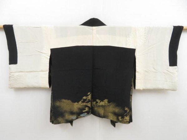 Photo6: 4520T13z510 Vintage Japanese Kimono Silk HAORI Mountain Black (6)