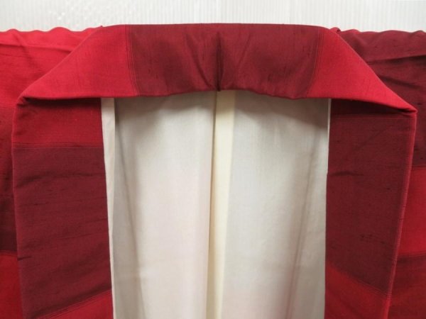 Photo7: 4525T03z890 Vintage Japanese Kimono Silk TSUMUGI  Dark red (7)