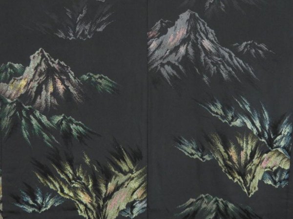 Photo3: 4525T04z590 Vintage Japanese Kimono Silk HAORI Mountain Black (3)