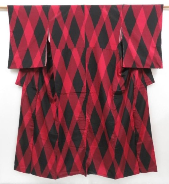 Photo1: 4525T06z700 Vintage Japanese Kimono Silk TSUMUGI  Dark red (1)