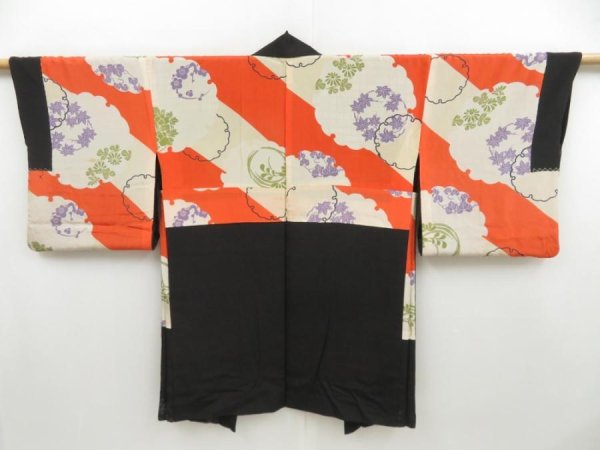 Photo7: 4526T03z620 Vintage Japanese Kimono Silk HAORI Trees Black (7)