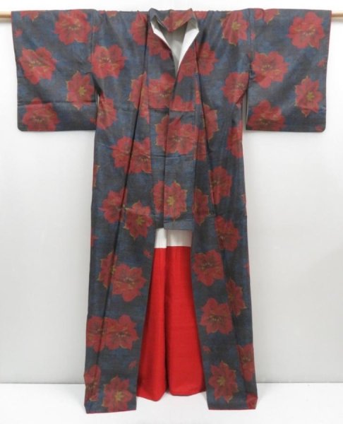 Photo8: 4526T11z800 Vintage Japanese Kimono Silk OSHIMA TSUMUGI Flower (8)