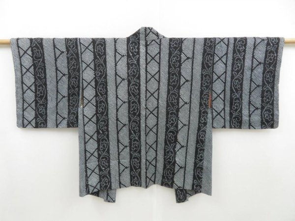 Photo1: 4530T09z520 Vintage Japanese Kimono Silk SHIBORI HAORI Flower Black (1)